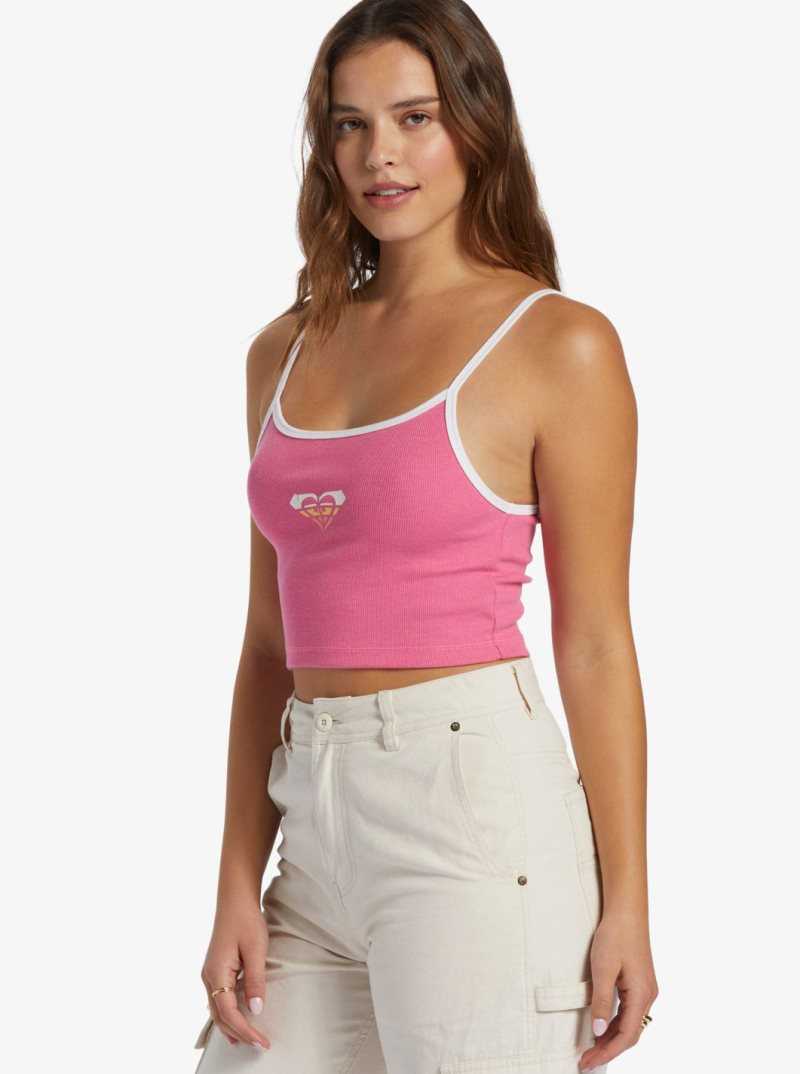 Roxy Retro Cropped Strappy Tank Shocking Pink | IWNYU-4196