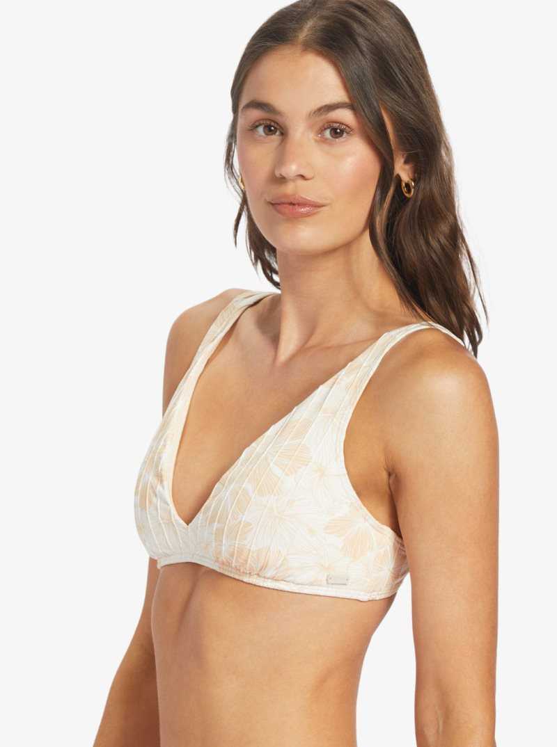 Roxy Rib Love The Oceana V Bikini Top Tapioca Crazy Hibiscus | WIYNB-7908