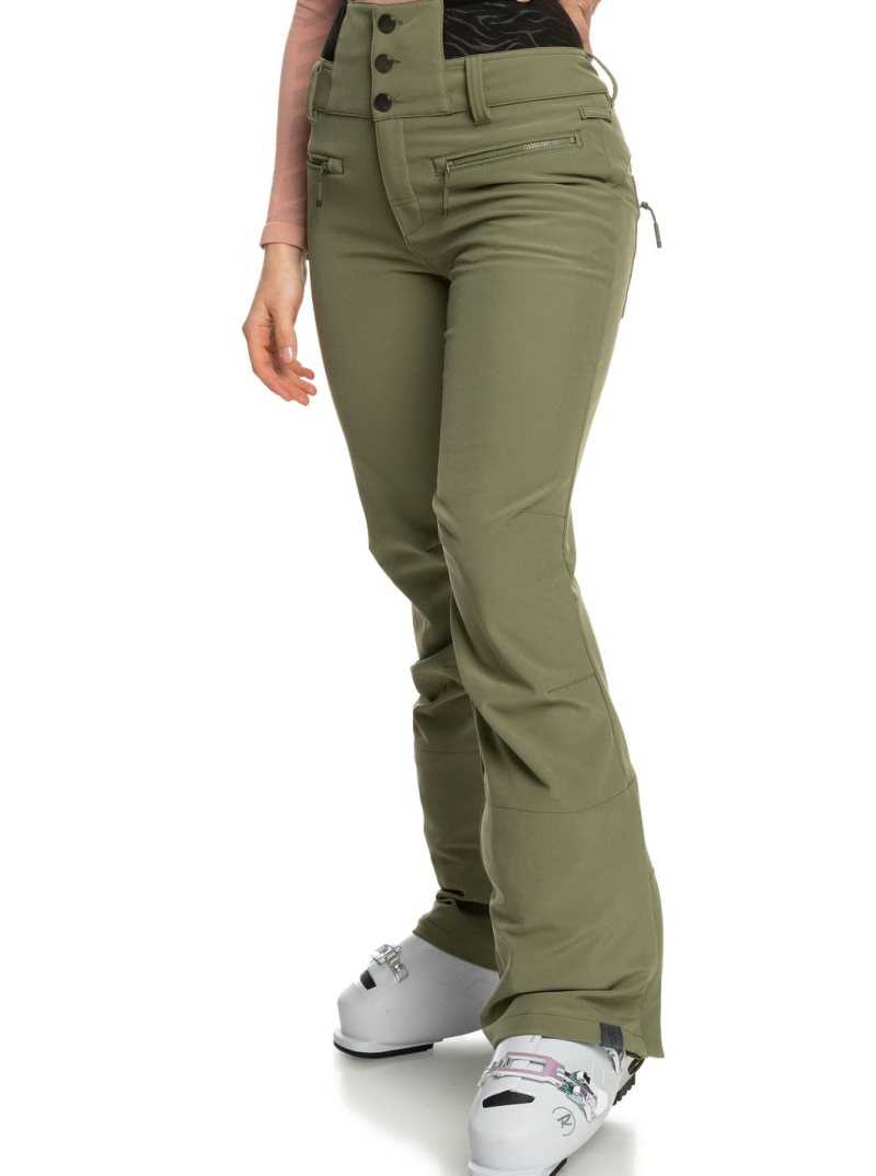 Roxy Rising High Shell Snow Pants Deep Lichen Green | OKGDV-2951