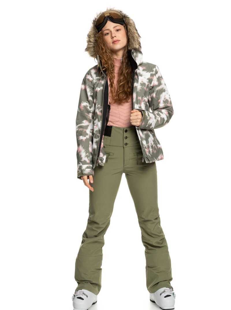 Roxy Rising High Shell Snow Pants Deep Lichen Green | OKGDV-2951