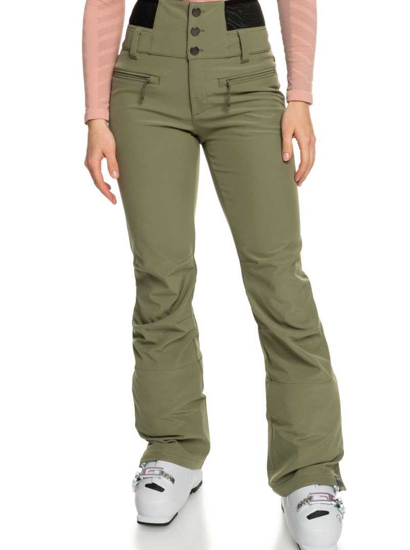 Roxy Rising High Shell Snow Pants Deep Lichen Green | OKGDV-2951