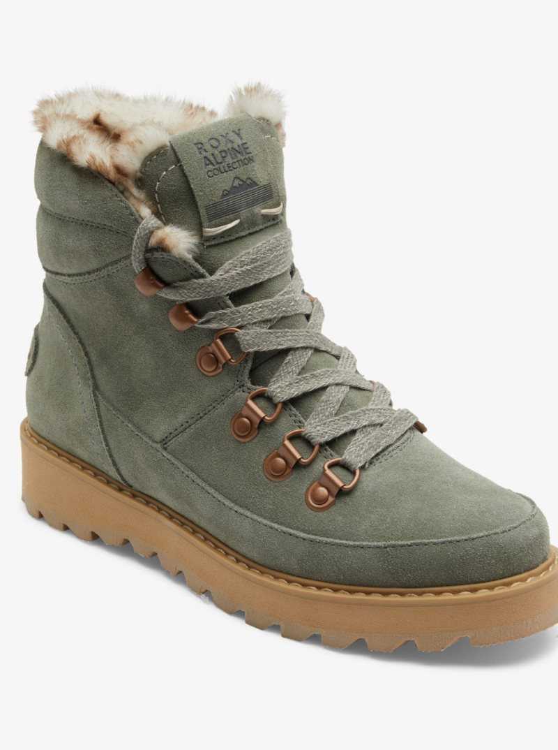 Roxy Sadie Lace-Up Boots Olive | JDXVT-1849