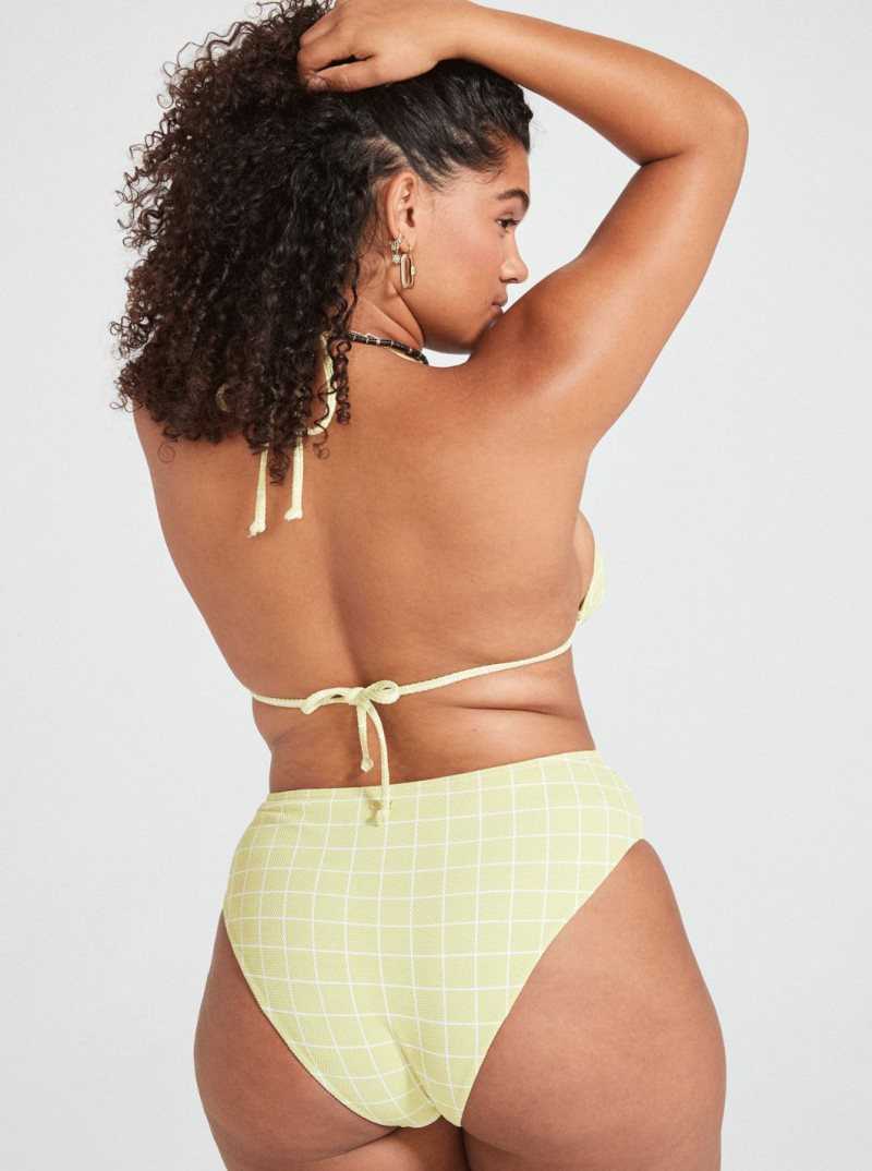 Roxy Salty Shine High-Waisted Bikini Bottom Linden Green Check Me Out  S | TOVYX-5219