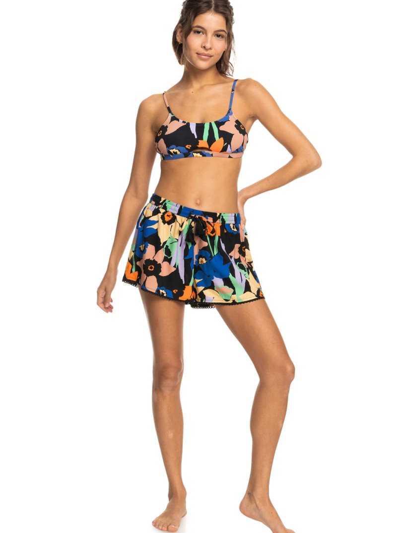 Roxy Salty Tan Shorts Anthracite Flower Jammin | UWDXV-8241