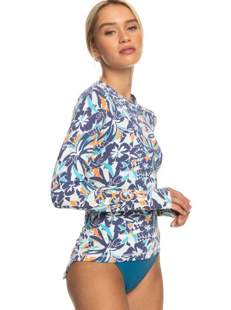 Roxy Sea Skippin Long Sleeve UPF 50 Rashguard Bijou Blue Tropical Daze | KEIUY-5976