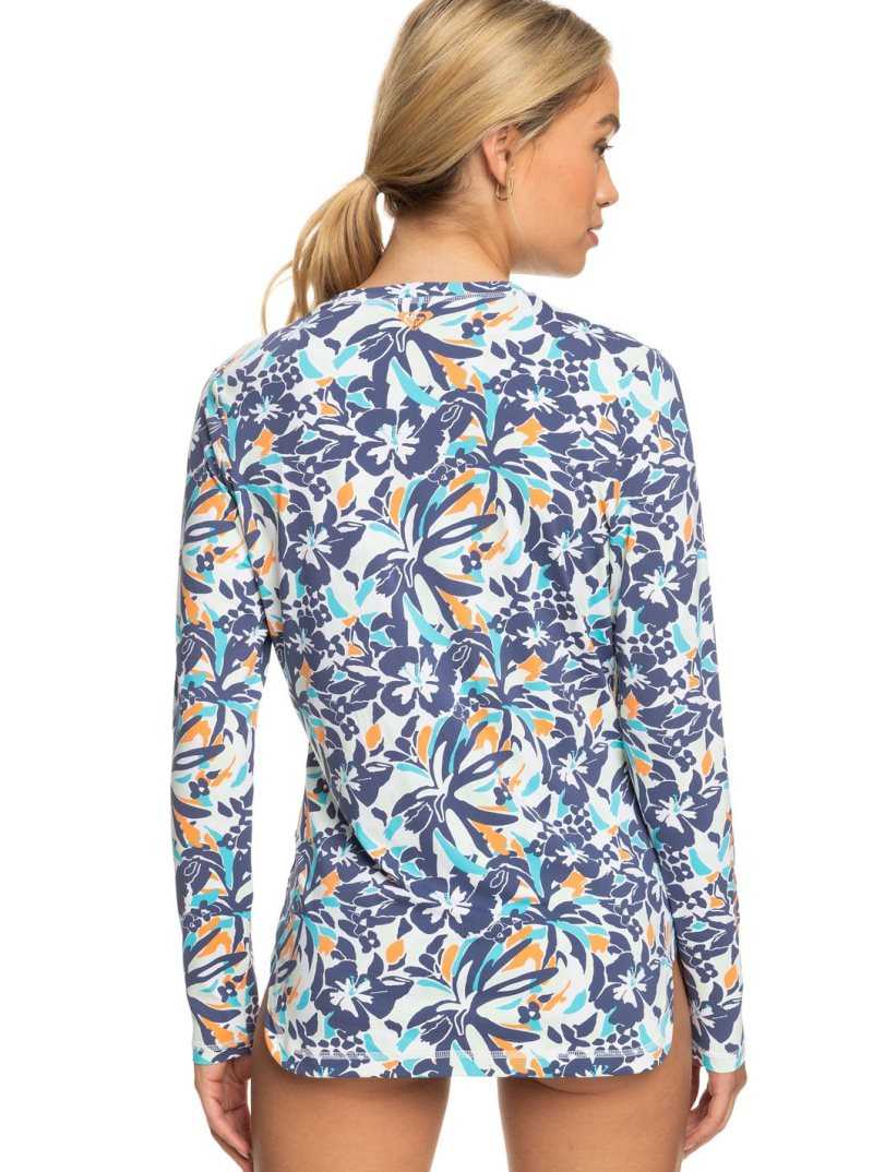 Roxy Sea Skippin Long Sleeve UPF 50 Rashguard Bijou Blue Tropical Daze | KEIUY-5976