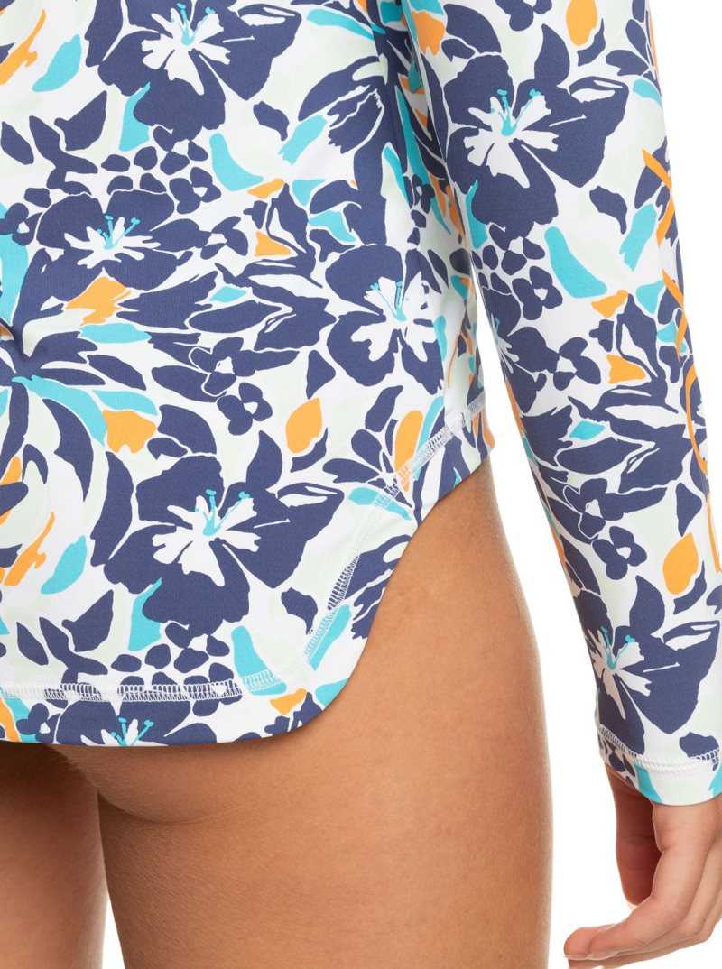 Roxy Sea Skippin Long Sleeve UPF 50 Rashguard Bijou Blue Tropical Daze | KEIUY-5976