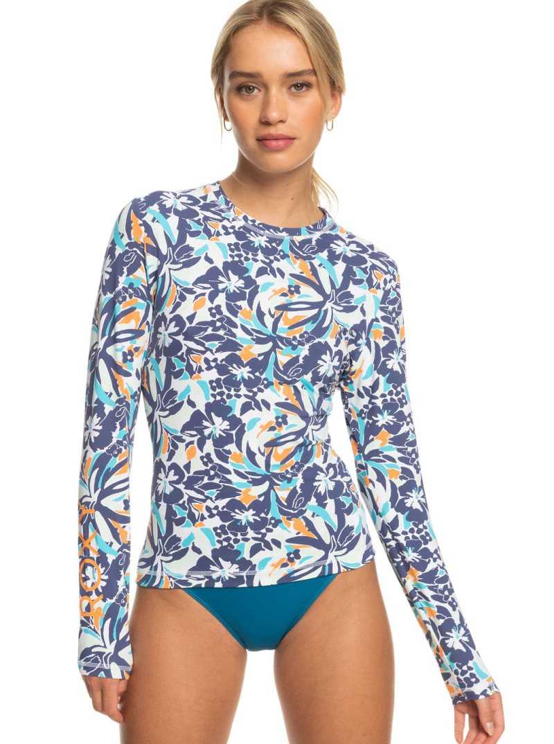 Roxy Sea Skippin Long Sleeve UPF 50 Rashguard Bijou Blue Tropical Daze | KEIUY-5976