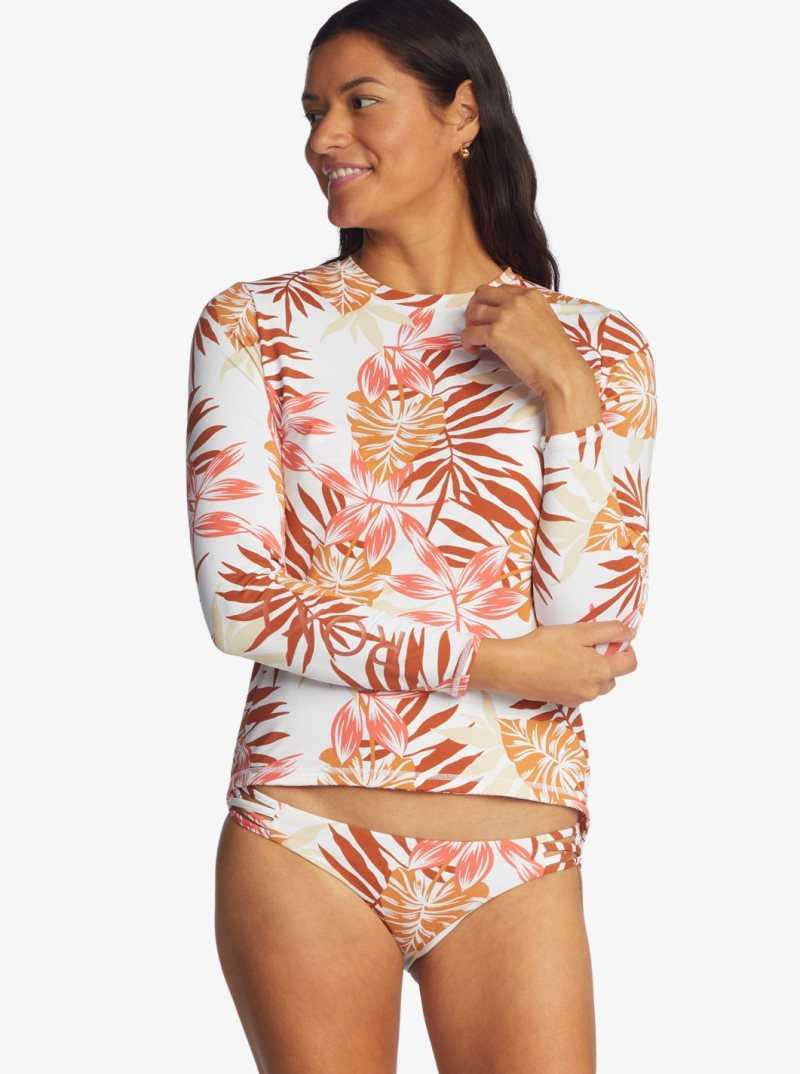 Roxy Sea Skippin Long Sleeve UPF 50 Rashguard Snow White Seaside Tropics | PFXKI-4960