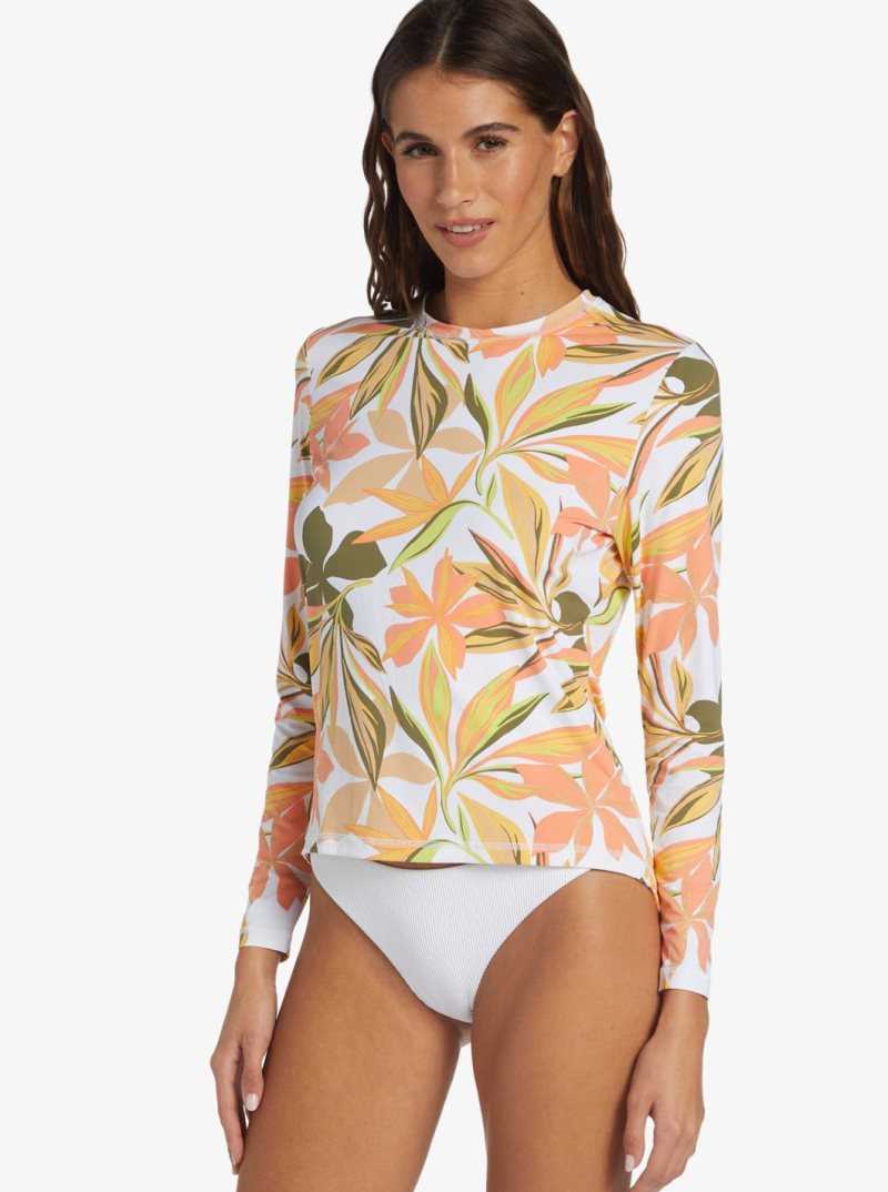 Roxy Sea Skippin UPF 50 Long Sleeve Rashguard Bright White Subtly Salty Flat | SPHKI-3481