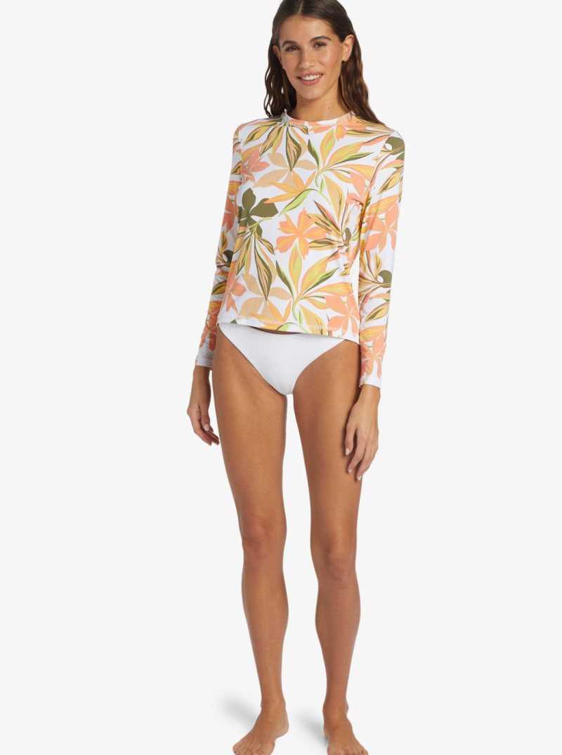 Roxy Sea Skippin UPF 50 Long Sleeve Rashguard Bright White Subtly Salty Flat | SPHKI-3481