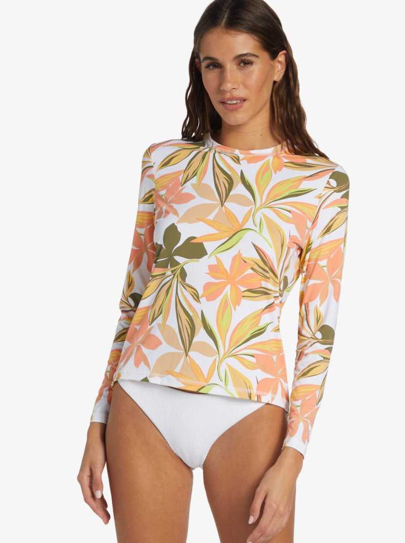 Roxy Sea Skippin UPF 50 Long Sleeve Rashguard Bright White Subtly Salty Flat | SPHKI-3481