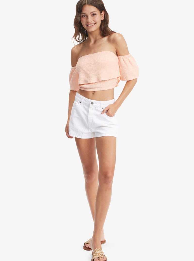 Roxy Seaside Heaven Off The Shoulder Crop Top Peach Bud | ASUYX-5610