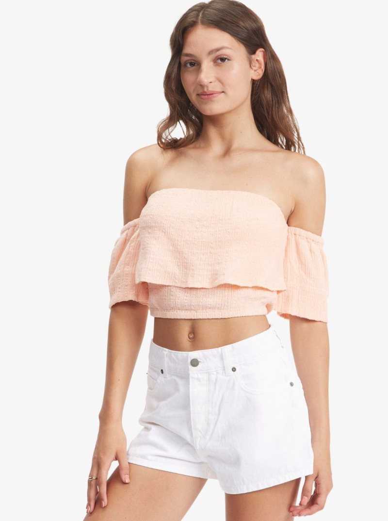 Roxy Seaside Heaven Off The Shoulder Crop Top Peach Bud | ASUYX-5610