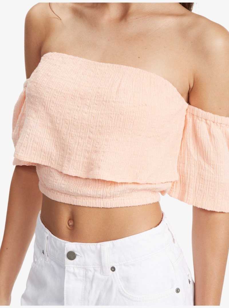 Roxy Seaside Heaven Off The Shoulder Crop Top Peach Bud | ASUYX-5610