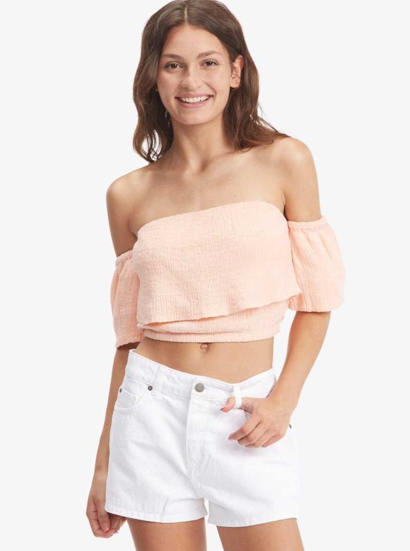 Roxy Seaside Heaven Off The Shoulder Crop Top Peach Bud | ASUYX-5610