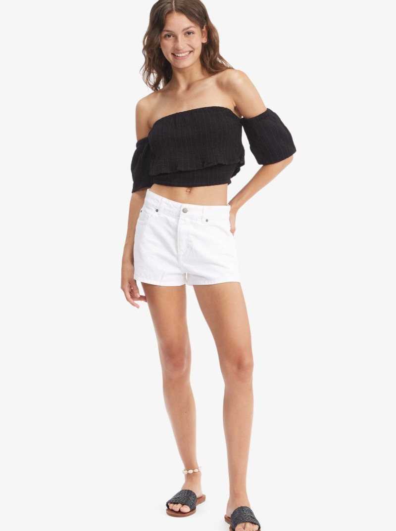 Roxy Seaside Heaven Off The Shoulder Crop Top Anthracite | XZWBK-5320