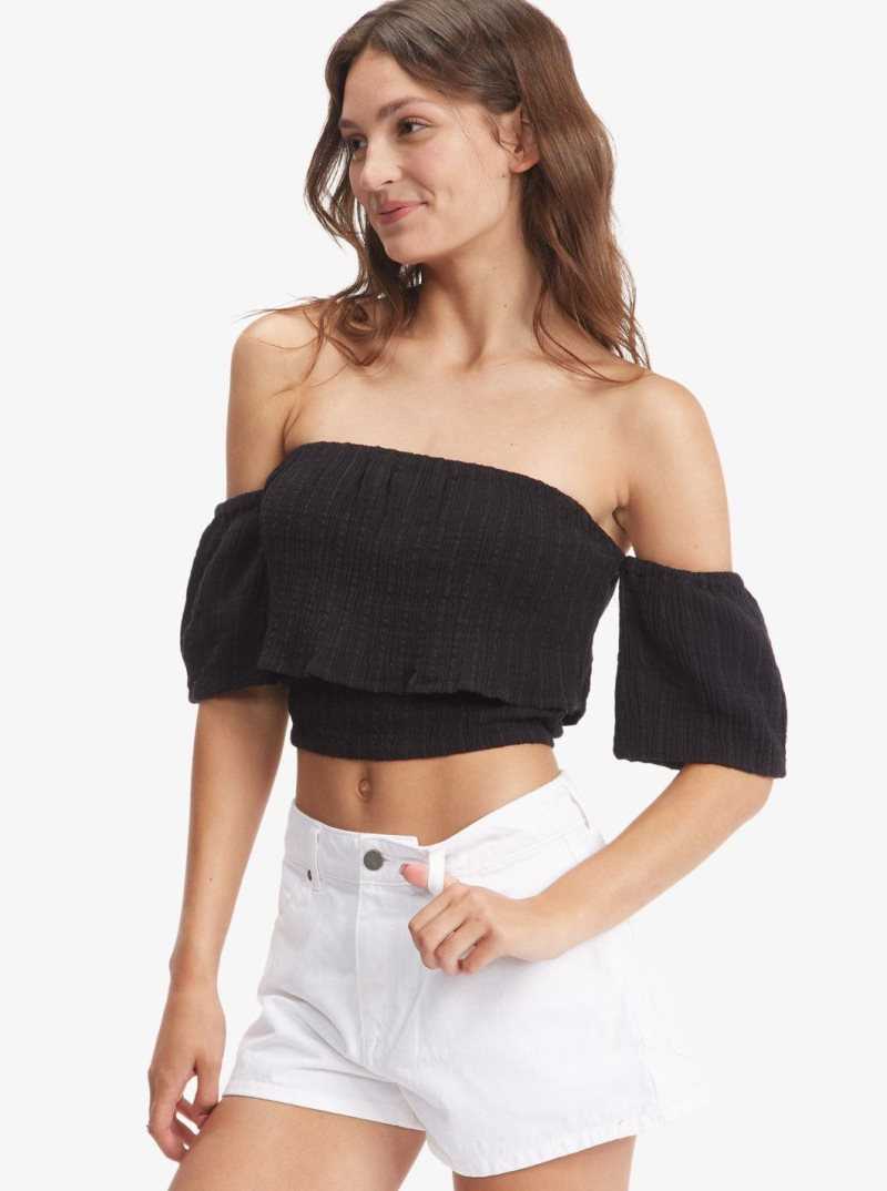 Roxy Seaside Heaven Off The Shoulder Crop Top Anthracite | XZWBK-5320