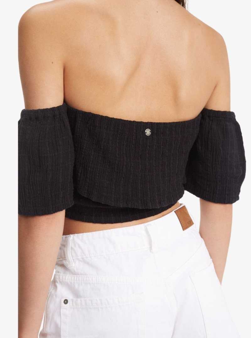 Roxy Seaside Heaven Off The Shoulder Crop Top Anthracite | XZWBK-5320