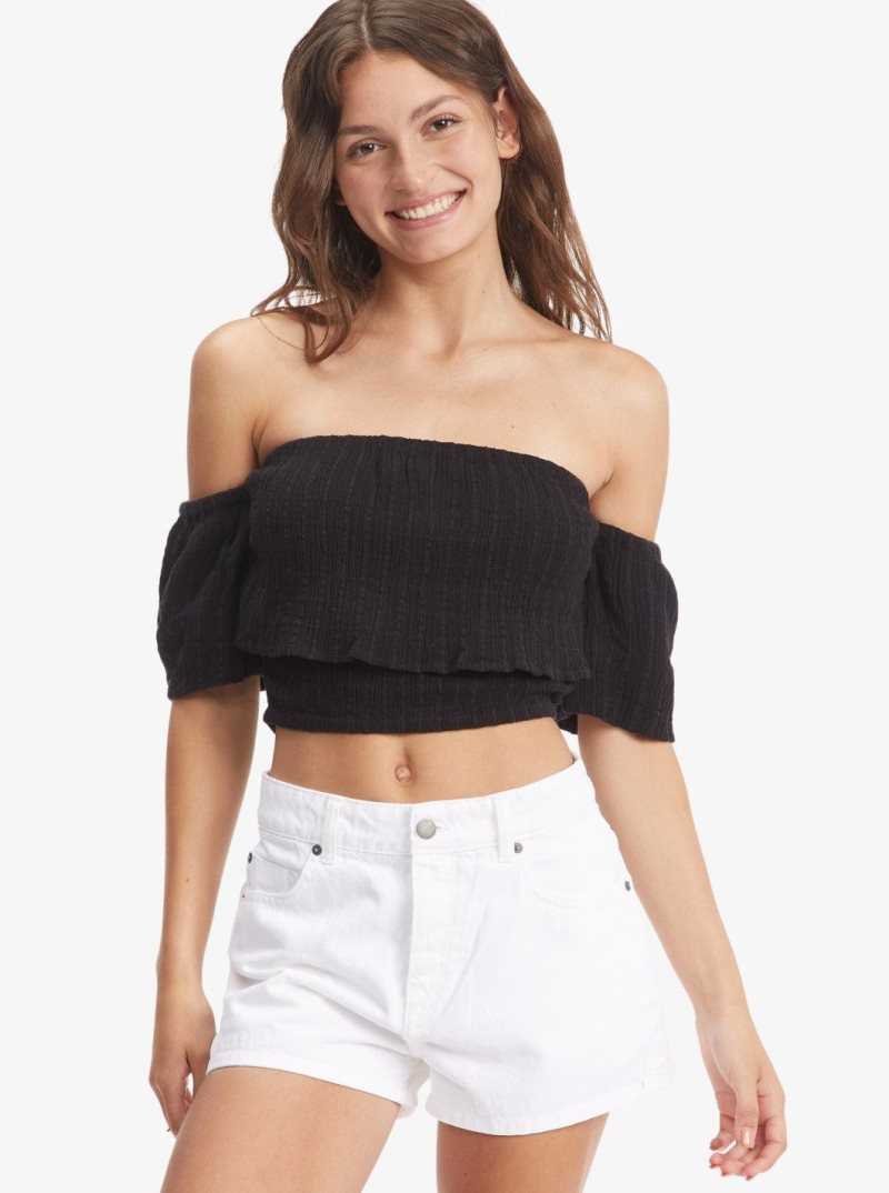 Roxy Seaside Heaven Off The Shoulder Crop Top Anthracite | XZWBK-5320