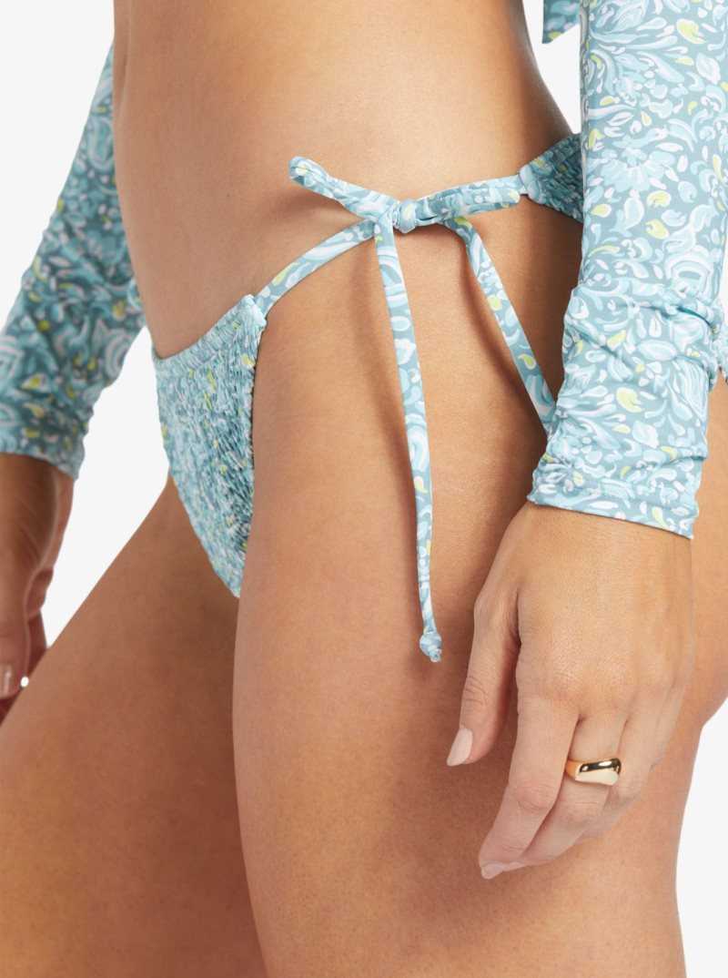 Roxy Seaside Tropics Cheeky Smock Bikini Bottoms Tourmaline Pretty Paisley | VAOYU-6329