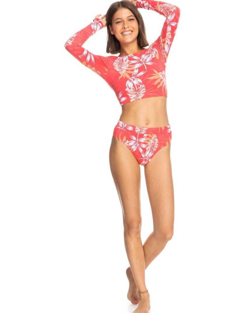 Roxy Seaside Tropics Cropped Long Sleeve UPF 50 Rashguard Hibiscus Seaside Tropics V1 S | ZRCBN-3096