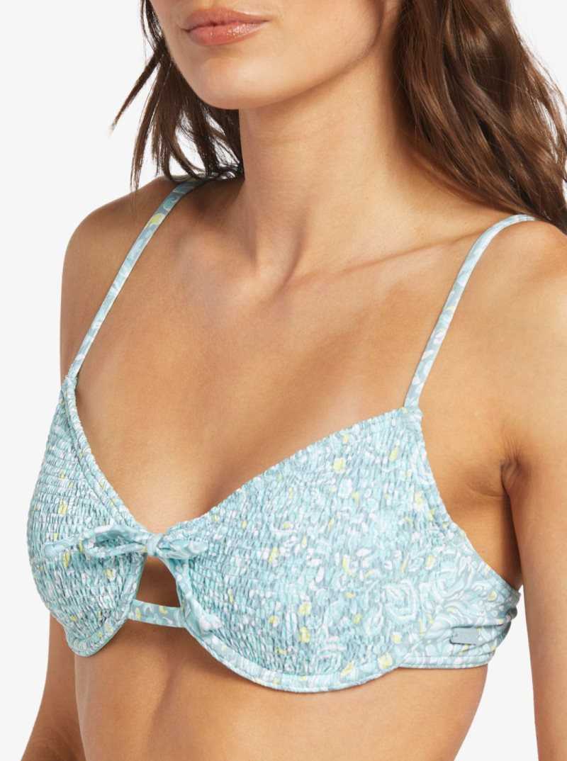 Roxy Seaside Tropics Underwire Smock Bra Bikini Top Tourmaline Pretty Paisley | KHUVT-3408