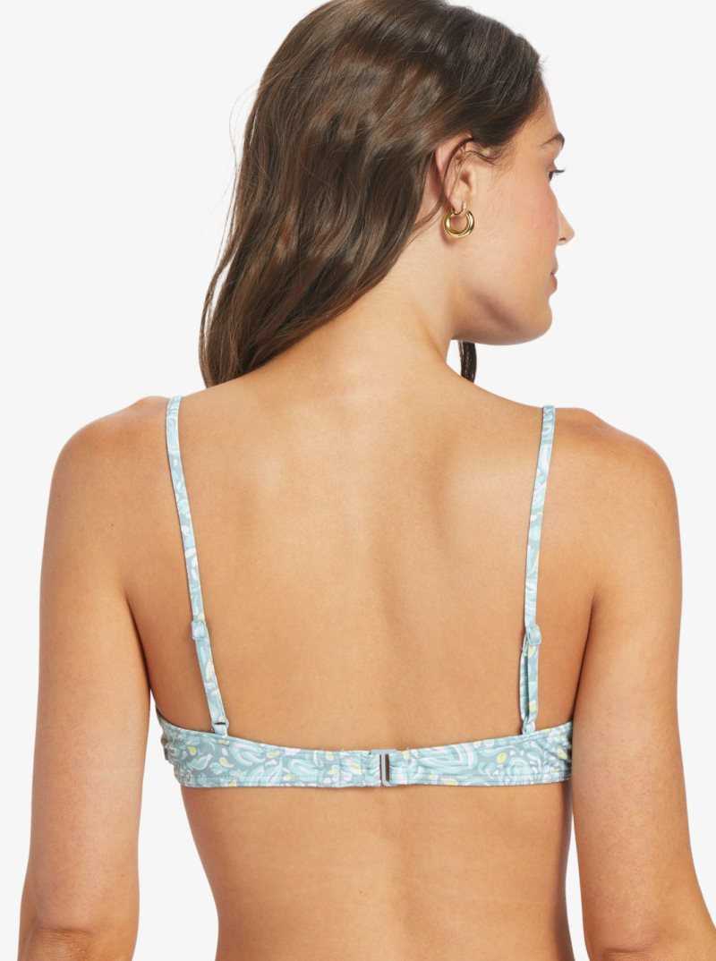 Roxy Seaside Tropics Underwire Smock Bra Bikini Top Tourmaline Pretty Paisley | KHUVT-3408