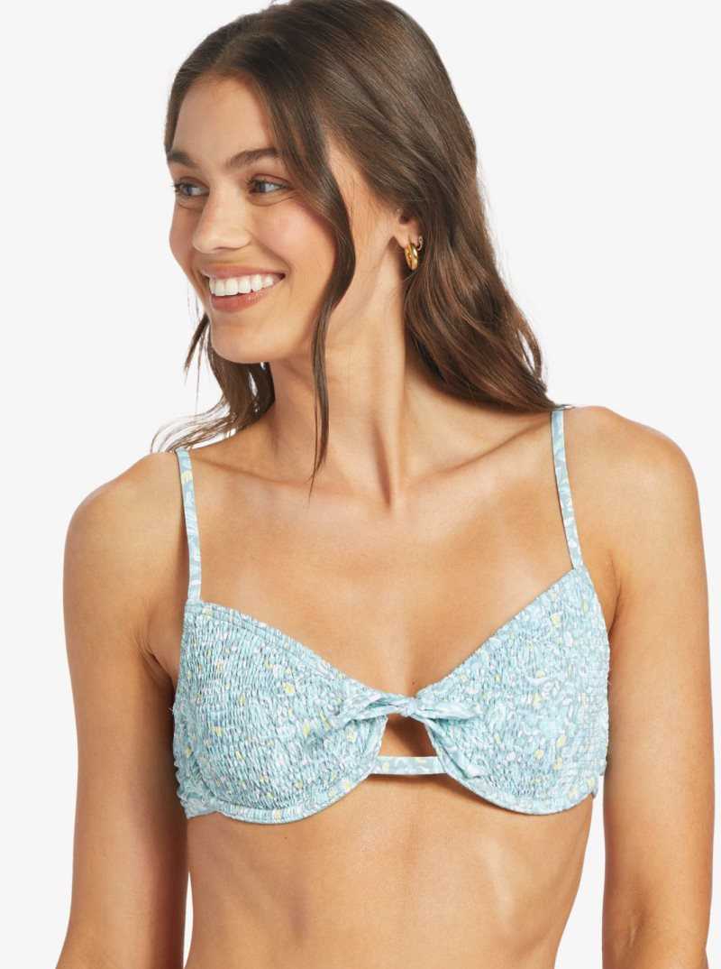 Roxy Seaside Tropics Underwire Smock Bra Bikini Top Tourmaline Pretty Paisley | KHUVT-3408