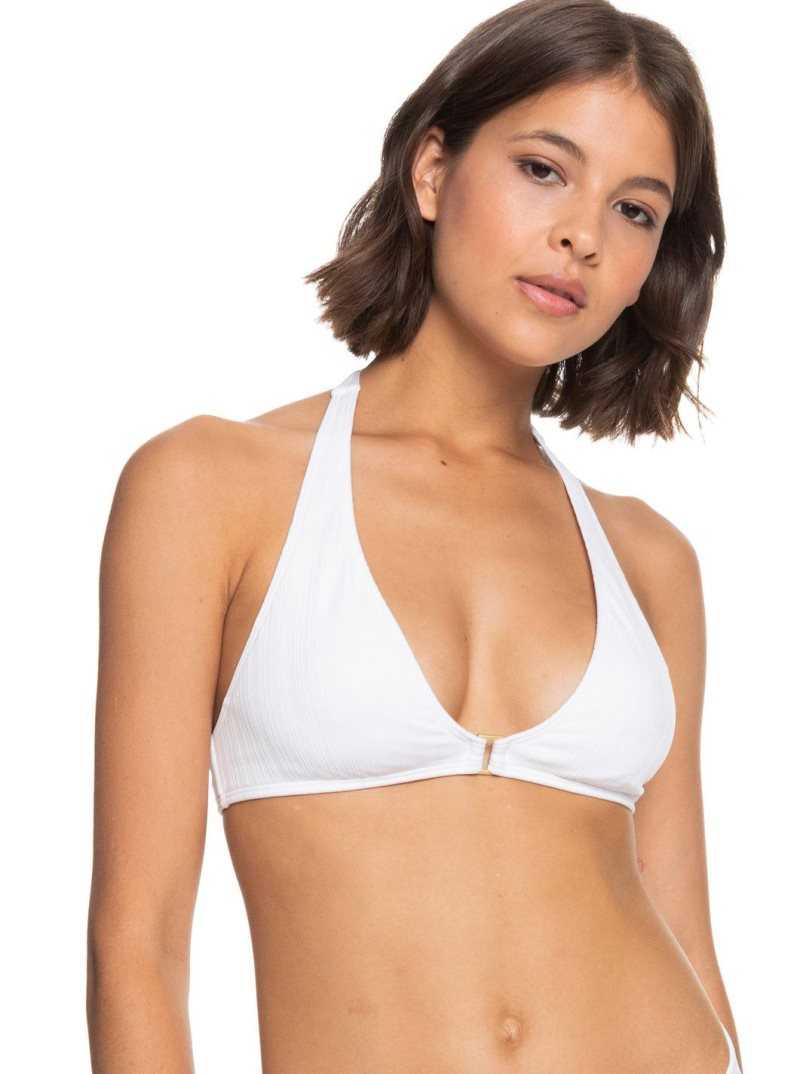 Roxy Shadow In The Sun Halter Bikini Top Bright White | SLUBE-7932