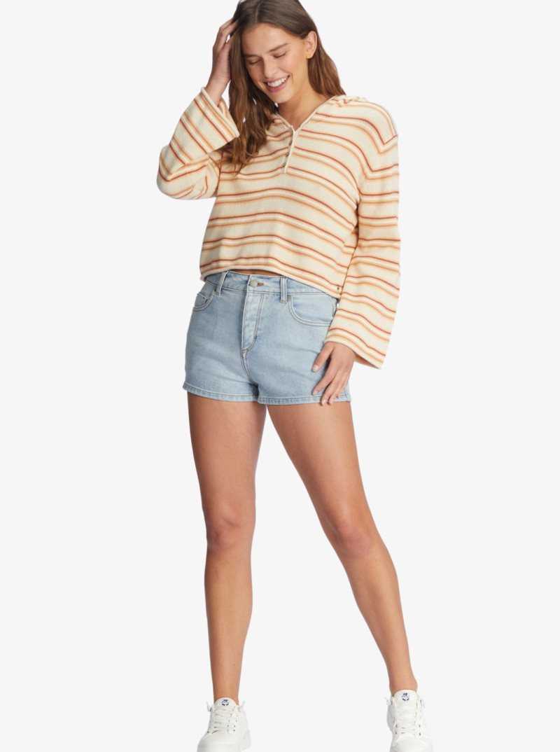 Roxy Side Swipe Poncho Hoodie Tapioca Retro Rays Stripe | SZYVL-2789