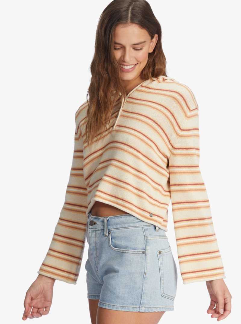 Roxy Side Swipe Poncho Hoodie Tapioca Retro Rays Stripe | SZYVL-2789