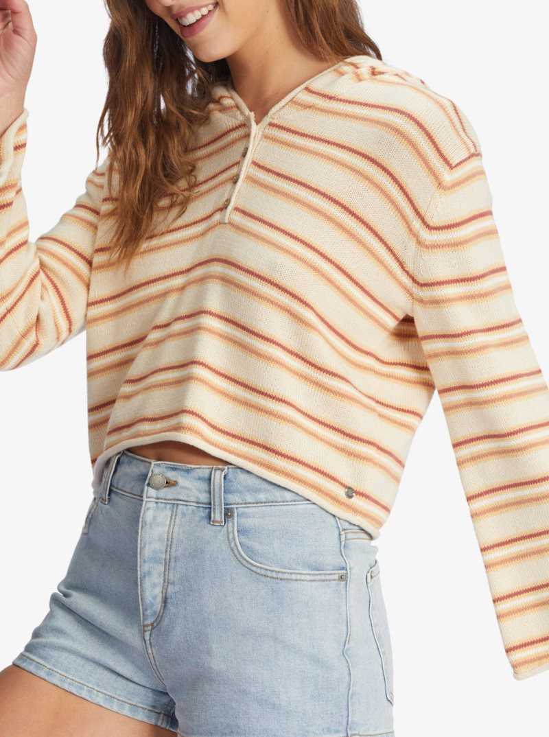 Roxy Side Swipe Poncho Hoodie Tapioca Retro Rays Stripe | SZYVL-2789