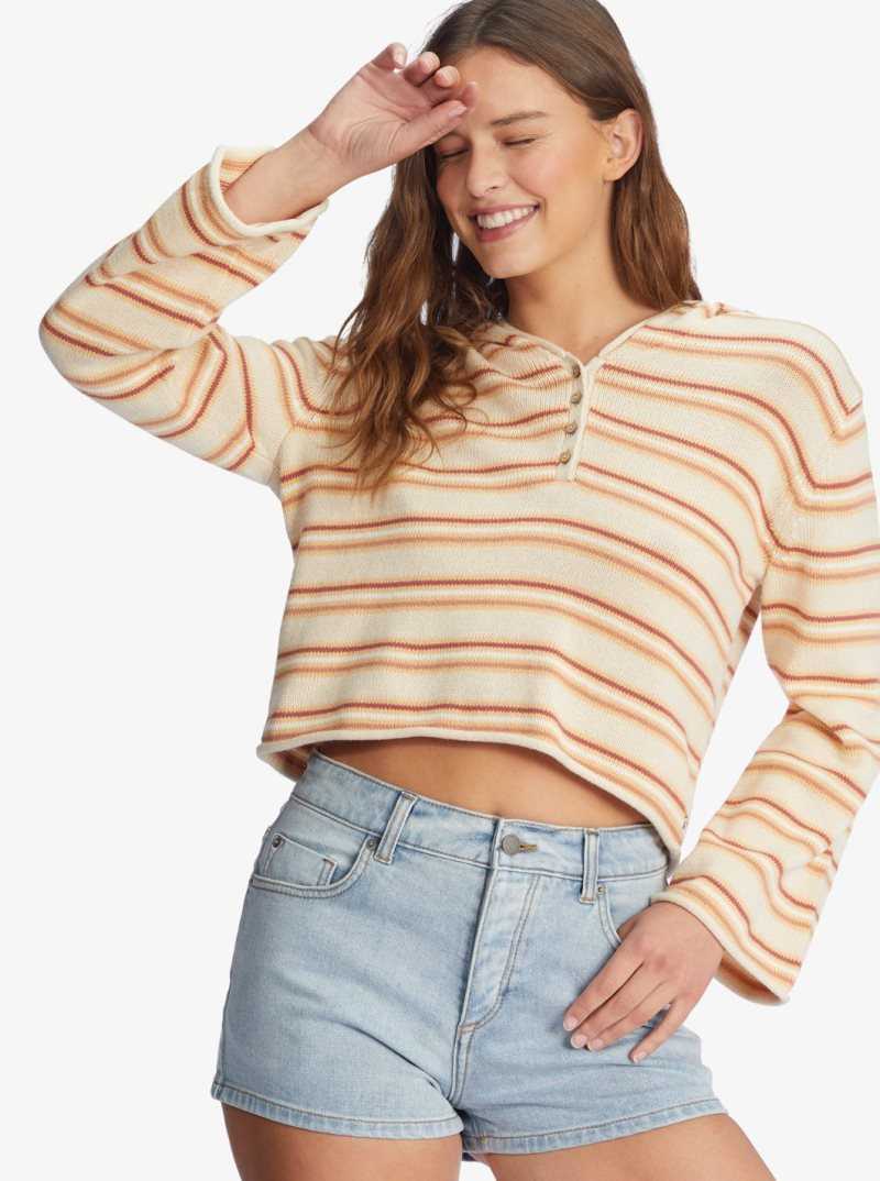 Roxy Side Swipe Poncho Hoodie Tapioca Retro Rays Stripe | SZYVL-2789