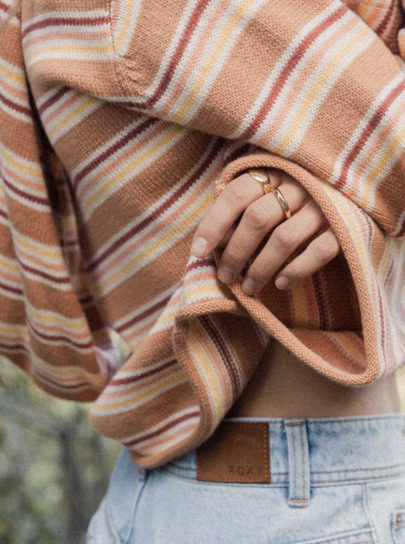 Roxy Side Swipe Poncho Hoodie Toasted Nut Retro Rays Stripe | UXCBT-6087