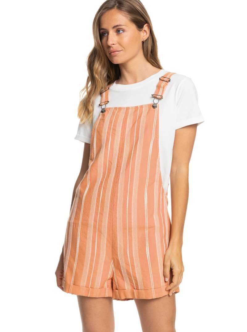 Roxy Silver Sky Stripe Woven Romper Toasted Nut Bico Stripe | DPAWE-1453