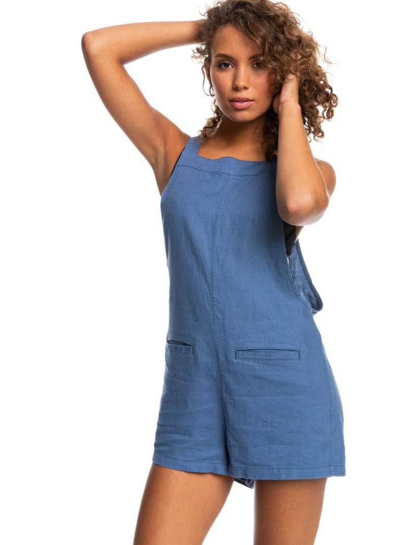 Roxy Silver Sky Woven Romper Bijou Blue | LWQKE-5739