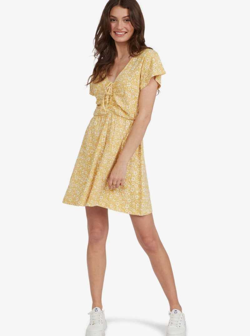 Roxy Simple Thoughts Dress Ochre Woodblock Ditsy | BFJRS-7548