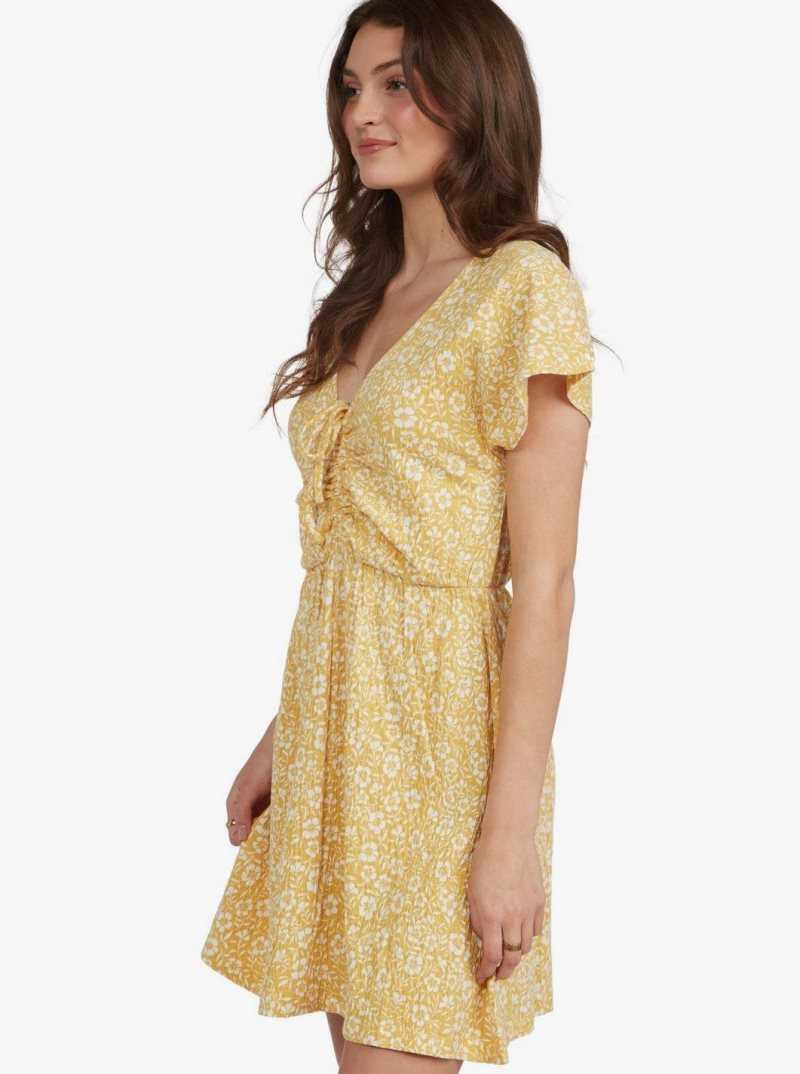 Roxy Simple Thoughts Dress Ochre Woodblock Ditsy | BFJRS-7548