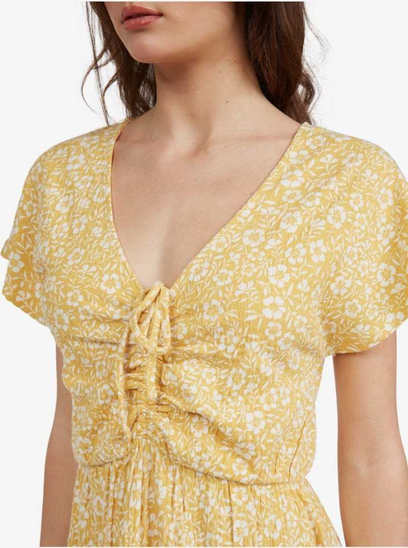 Roxy Simple Thoughts Dress Ochre Woodblock Ditsy | BFJRS-7548