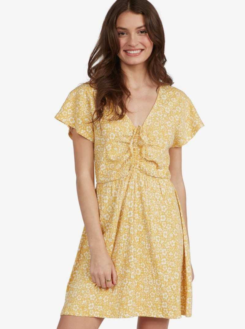 Roxy Simple Thoughts Dress Ochre Woodblock Ditsy | BFJRS-7548