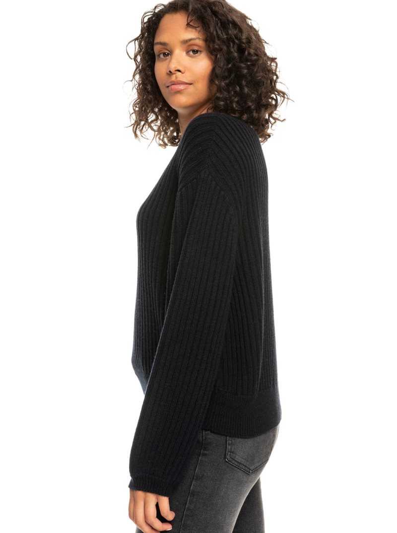 Roxy Siren Dream Ribbed Long Sleeve Sweater Anthracite | JOEPL-1265