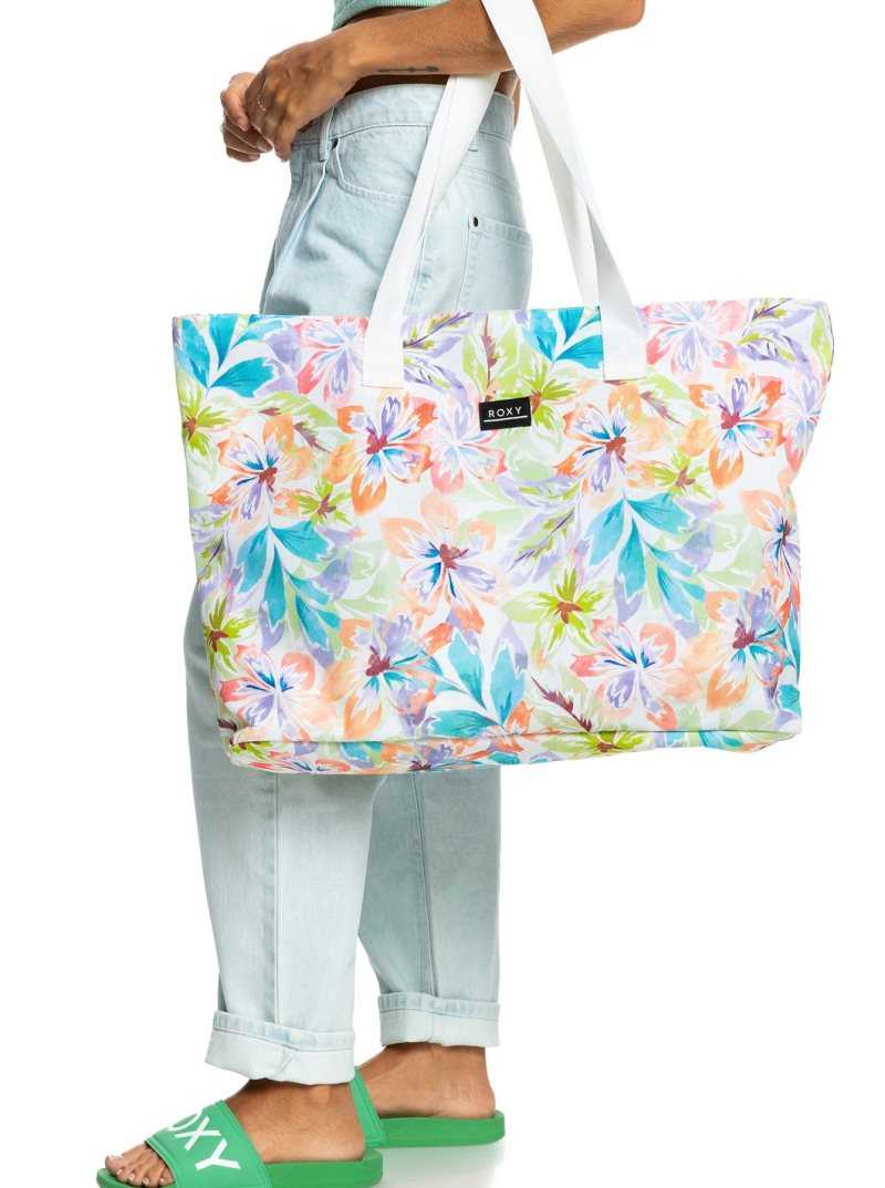 Roxy Skinny Love Large Tote Bag Snow White Pualani Combo | YNWOL-9571