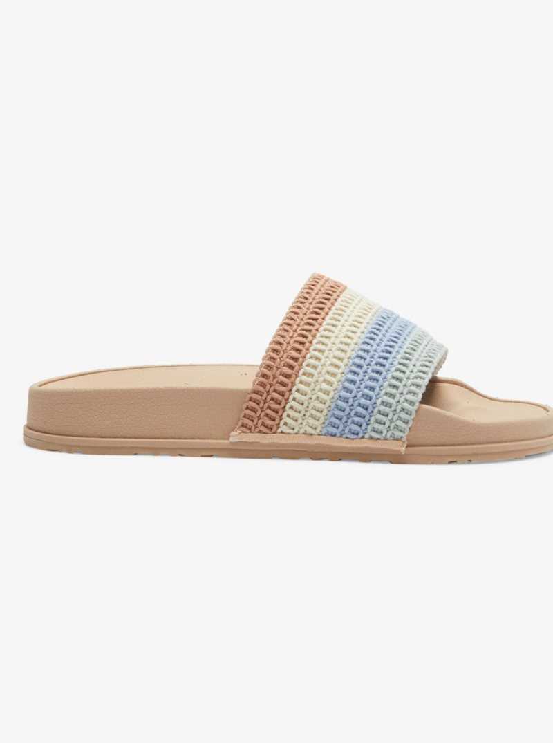 Roxy Slippy Crochet Sandals Light Blue/Brown | XNDHF-7530