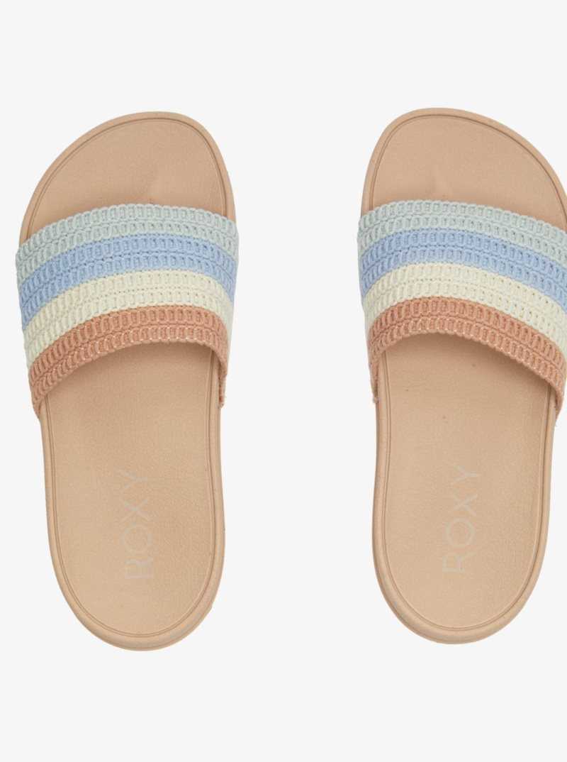 Roxy Slippy Crochet Sandals Light Blue/Brown | XNDHF-7530