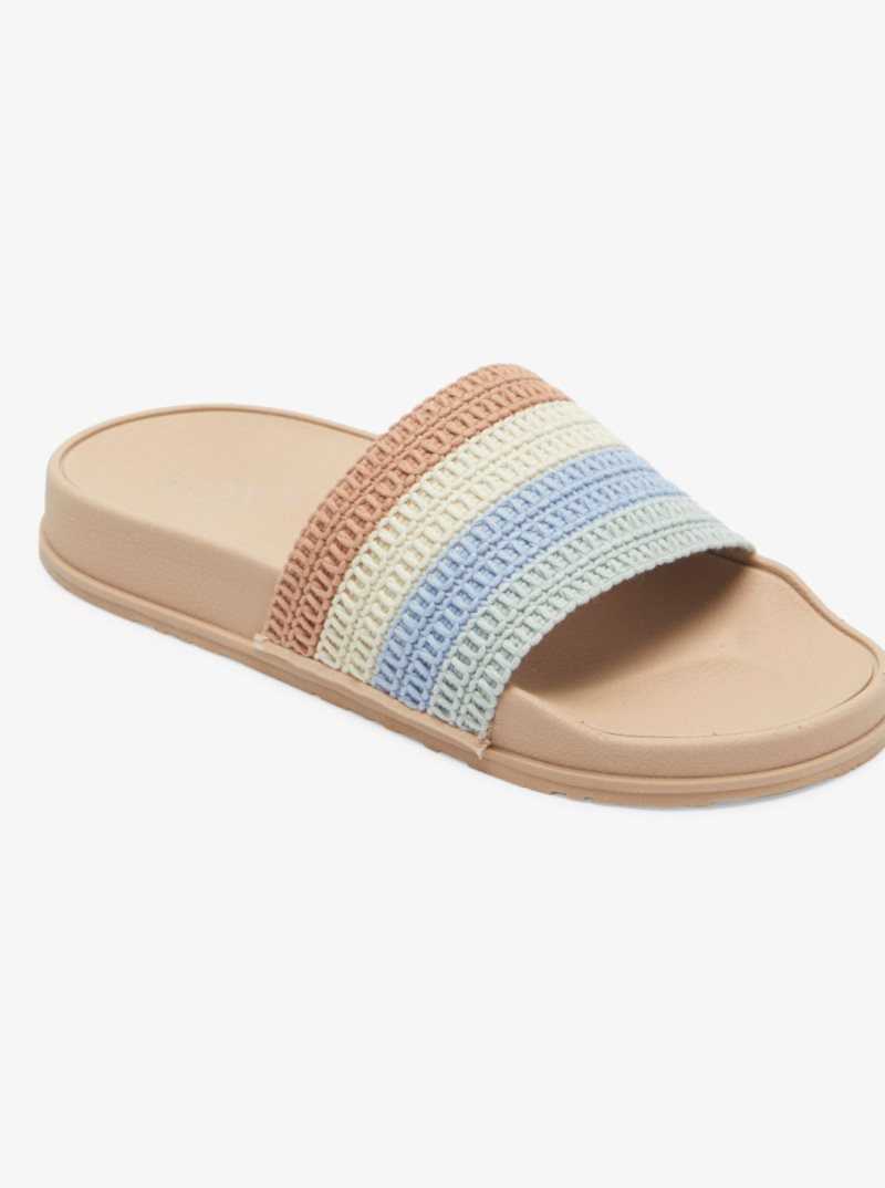 Roxy Slippy Crochet Sandals Light Blue/Brown | XNDHF-7530