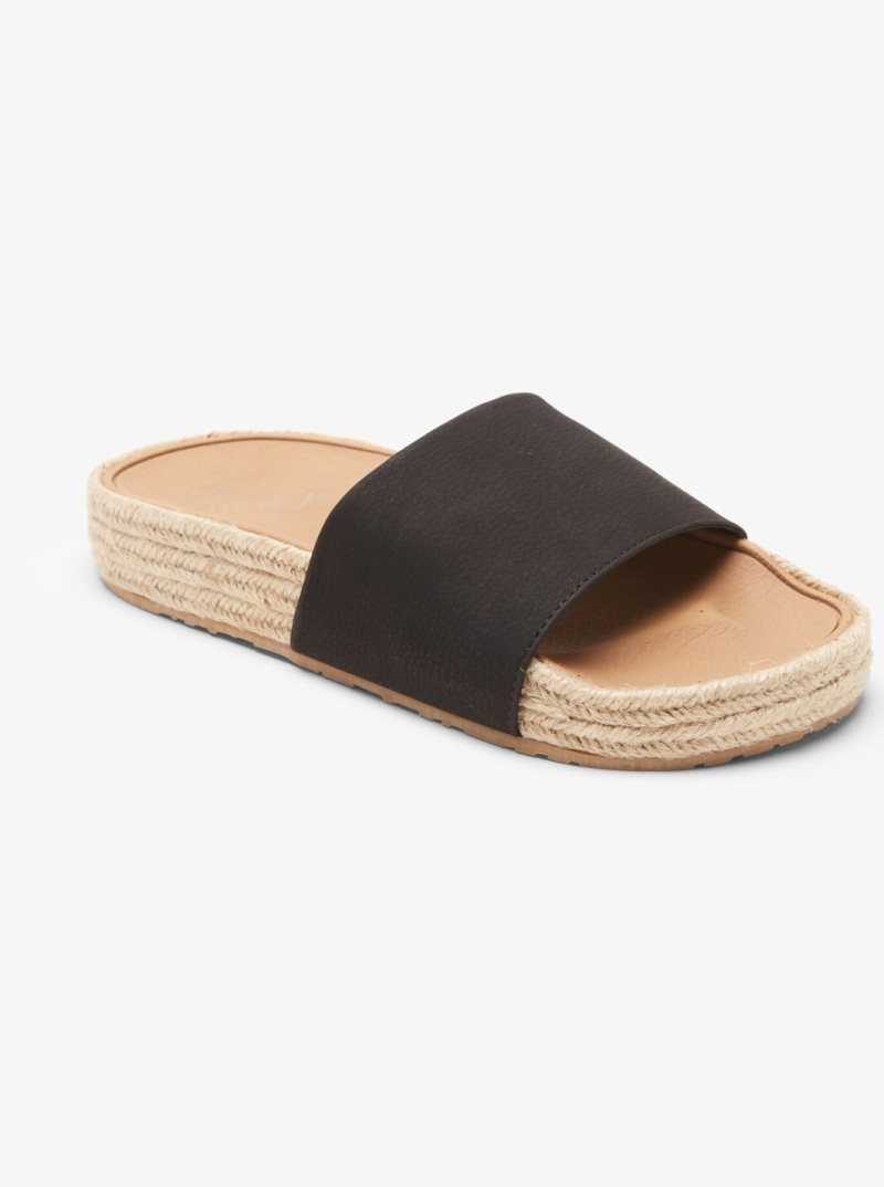 Roxy Slippy Espadrille Sandals Black | RTHOA-8901