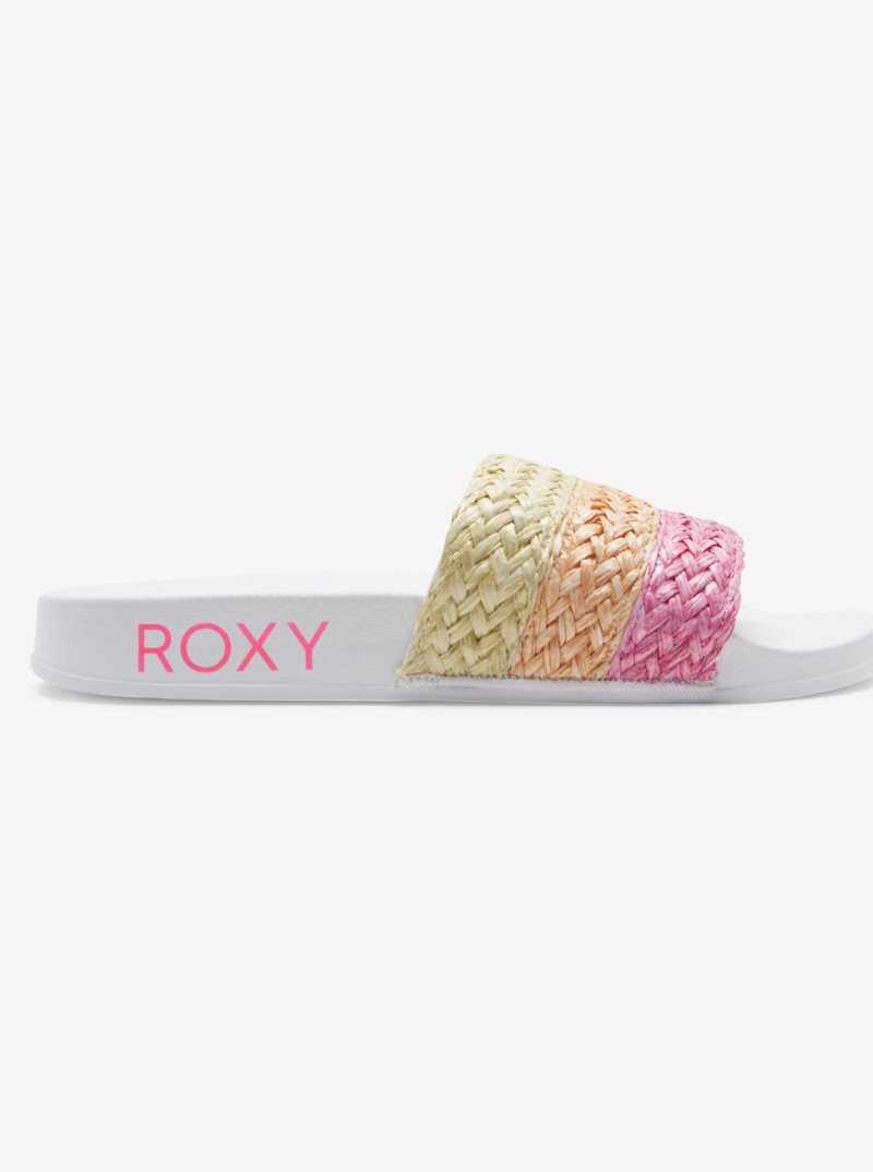 Roxy Slippy Jute Sandals White/Crazy Pink/Orange | KTCQA-1024