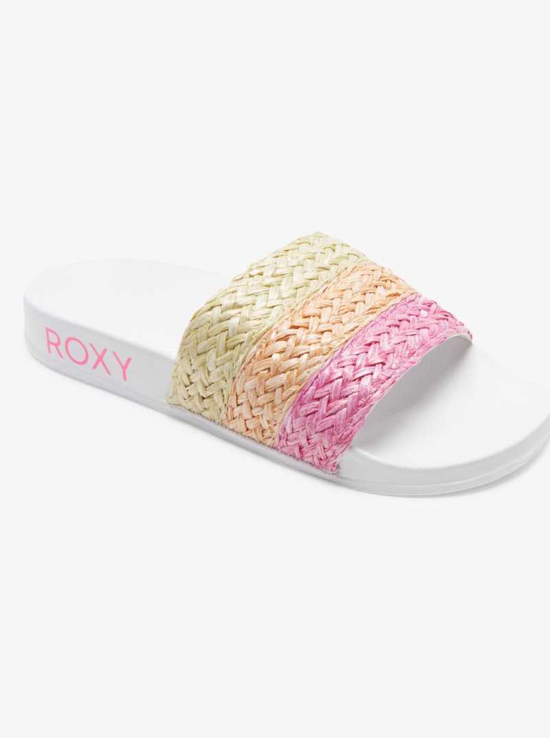 Roxy Slippy Jute Sandals White/Crazy Pink/Orange | KTCQA-1024