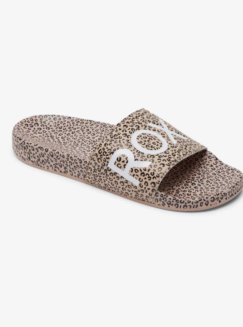 Roxy Slippy Printed Slide Sandals Cheetah Print | JFQER-4208